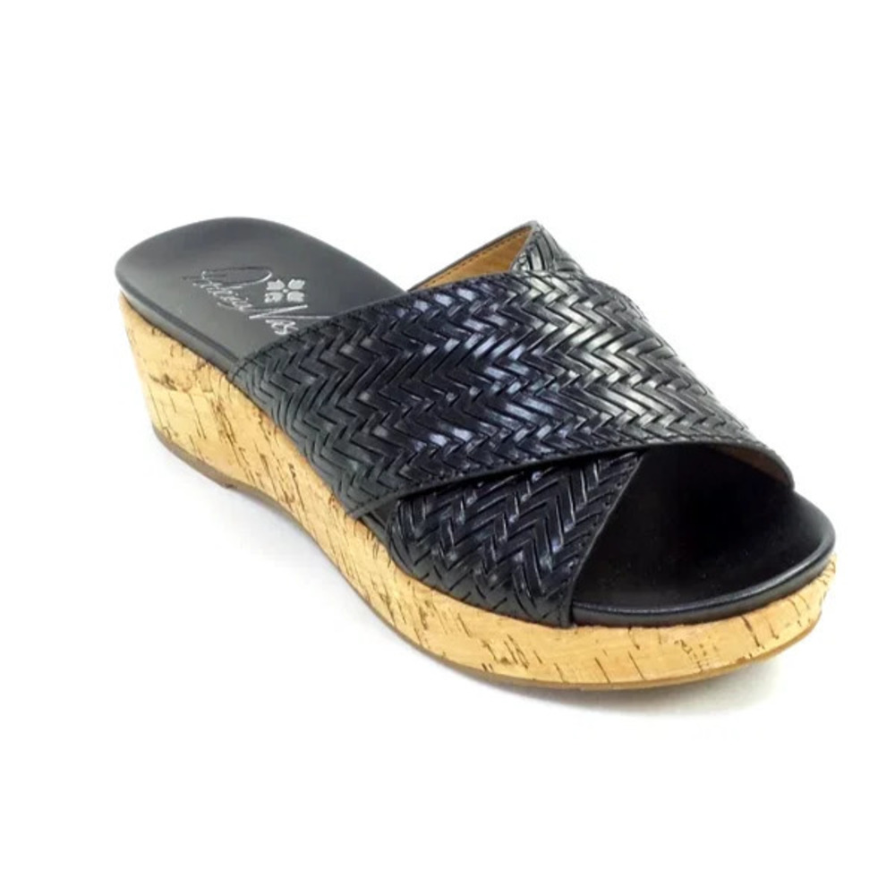 Patricia Nash Leather Wedge Slides Luca Black - Medium - Picture 2 of 5